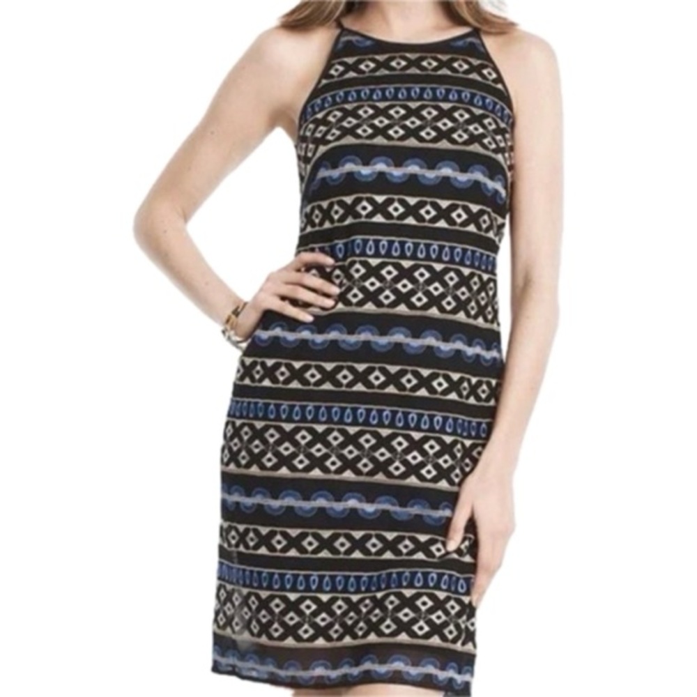 White House Black Market Embroidered Sleeveless Midi Dress in Black and Blue